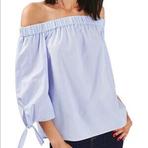TOPSHOP Tie Sleeves Stripe Off the Shoulder Top